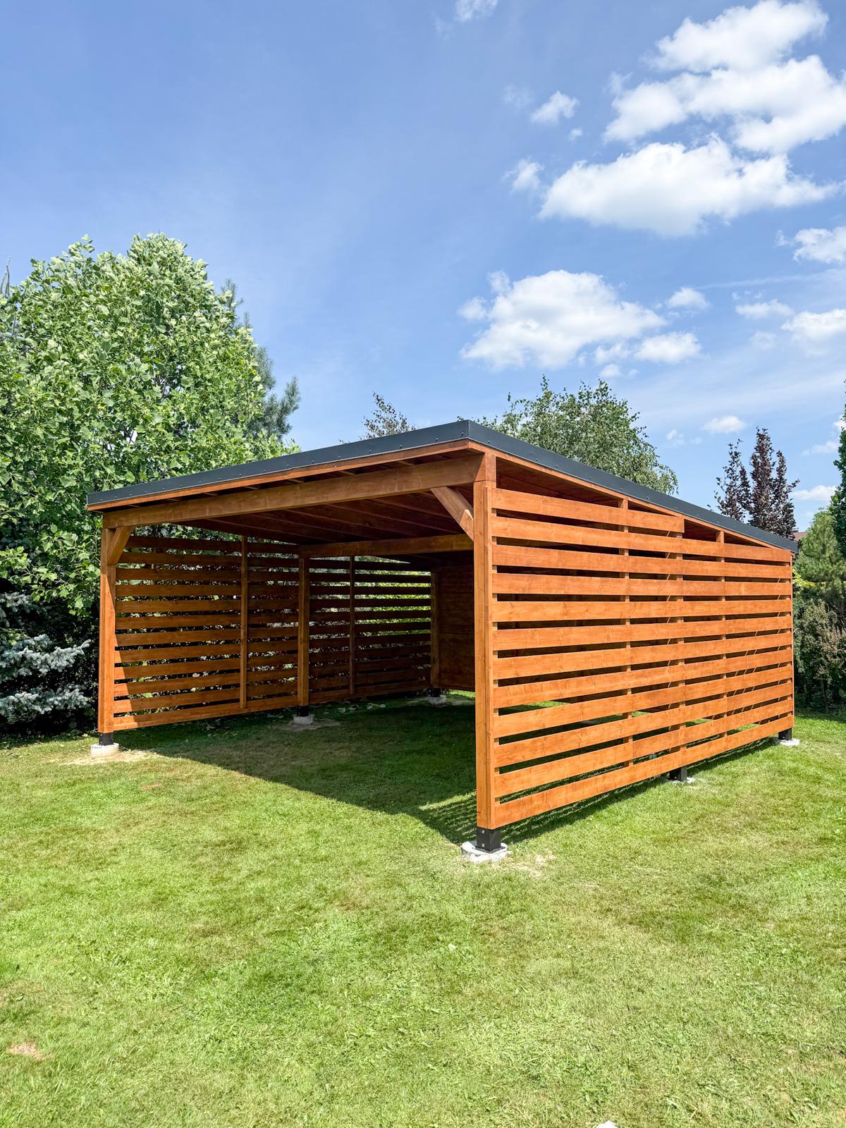 Dwustanowiskowa wiata garażowa 6x6m z drewna klejonego, dach panel na rąbek PDT-19, Jasienica 2026