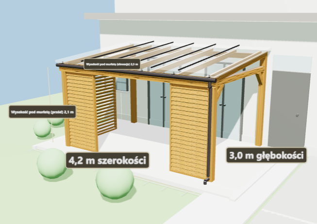 Konfigurator 3D zadaszenia tarasu i wiaty garażowej Drewport — wybierz wymiary, pokrycie i otrzymaj bezpłatną ofertę